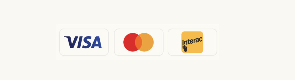 Visa, Mastercard, and Interac accepted